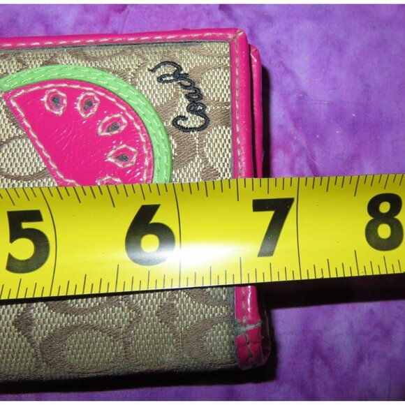 Coach vintage watermelon khaki Jacquard canvas & leather wristlet & wallet - Picture 11 of 14